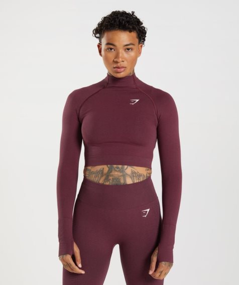 Przycięte Topy Gymshark Vital Seamless 2.0 High Neck Midi Damskie Bordowe | PL 875VJG